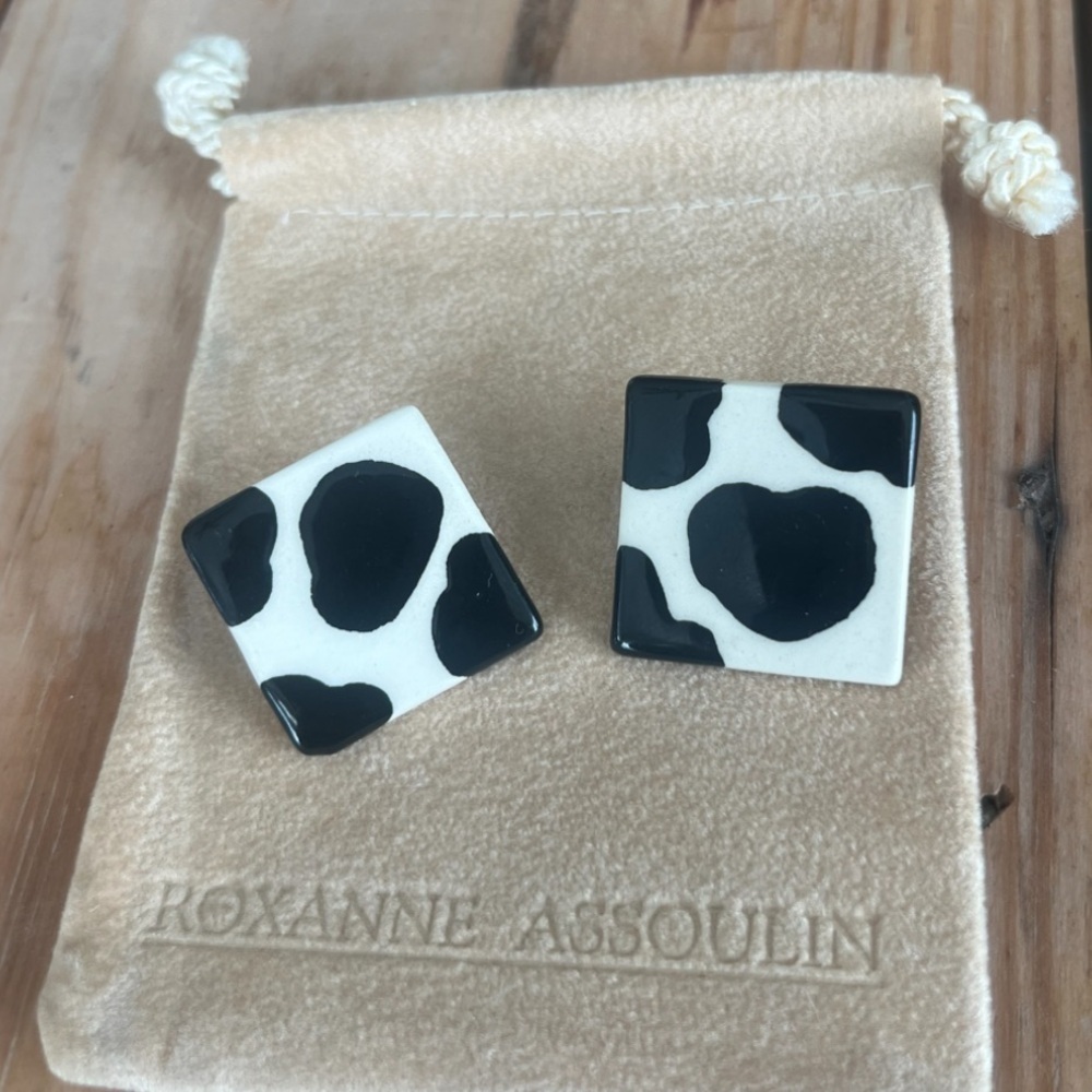Vintage Clip On Cow Print Earrings | Ceramic